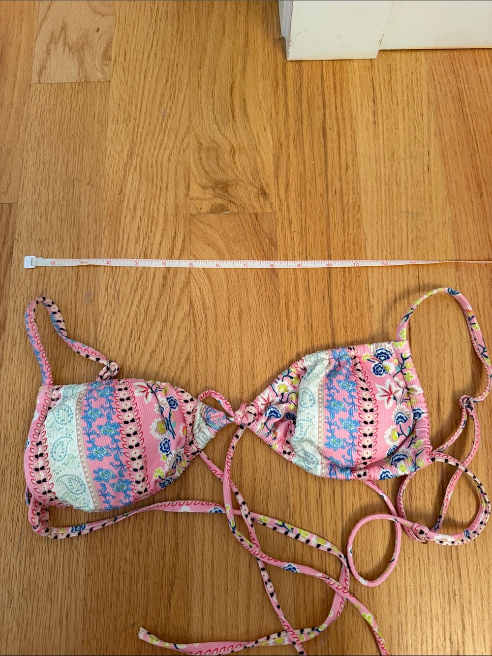 Pink Patterned String Bikini Top
